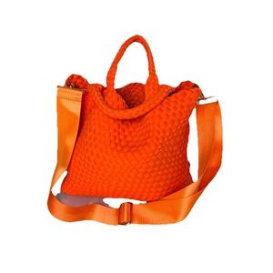 Ahdorned Lucy Woven Neoprene Tote Bag Purse Orange Neon EUC‎ Handbag Crossbody